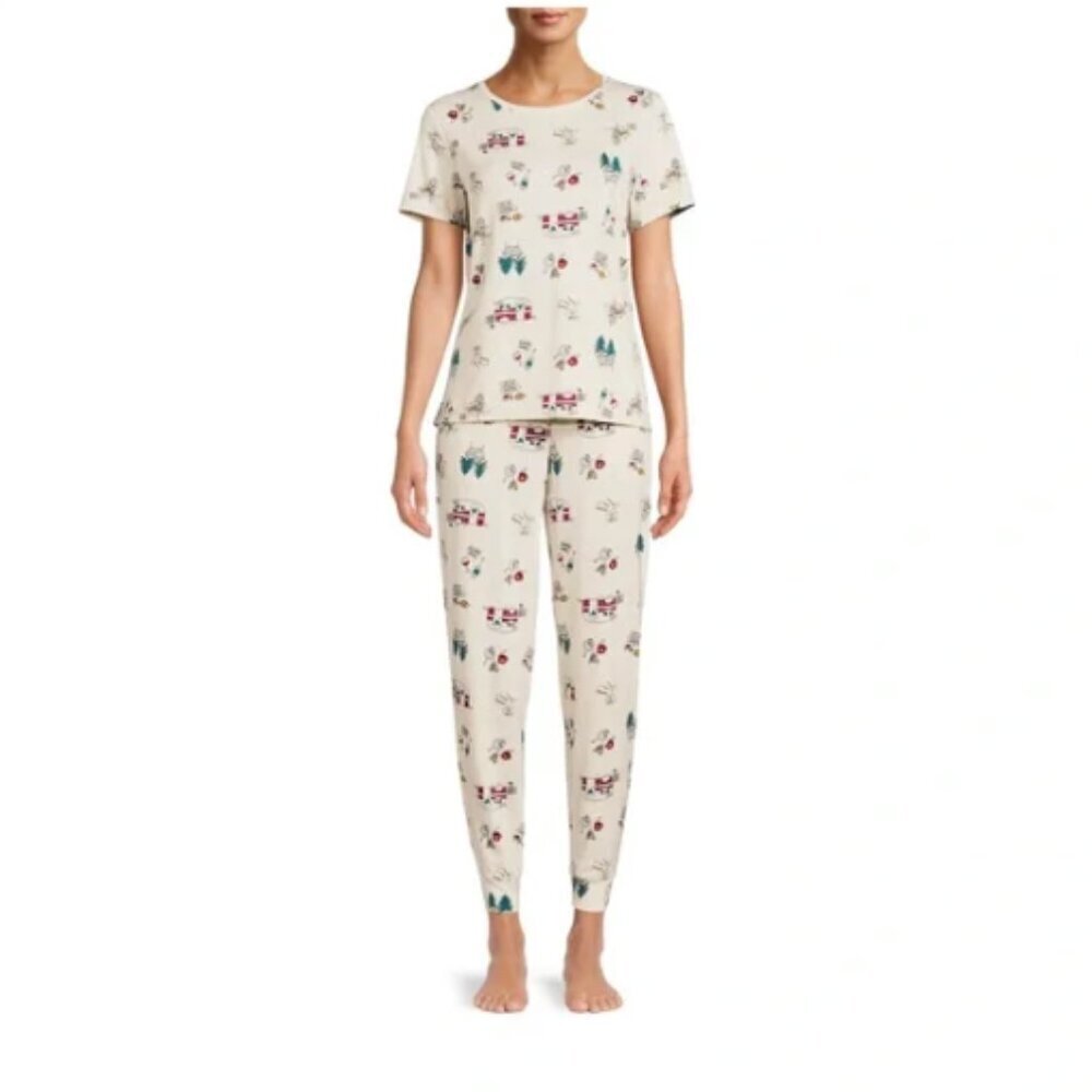 Novelty Print Glamping Camping‎ Pajamas 2 Piece Sz M 8/10 #159S